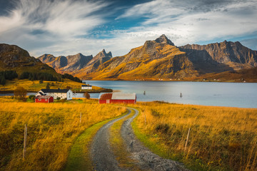 Lofoten landscape in autumn norway mountains 