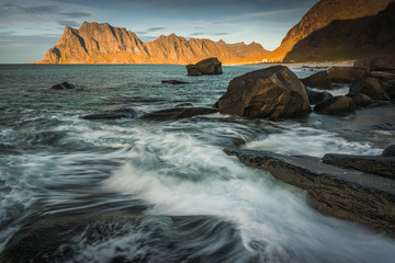 Lofoten landscape in autumn norway mountains 