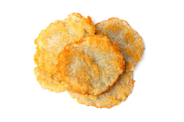 Potato pancakes isolated on white background.