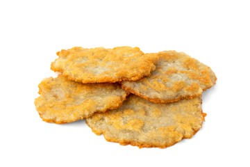 Potato pancakes isolated on white background.