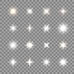 vector collection of realistic sparkle signs and stars on plaid background