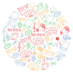 Theatre vector illustration. Entertaiment, cinema, stage, event. Background for banners, posters.