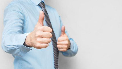 businessman office worker in shirt showing finger up on white copy space background