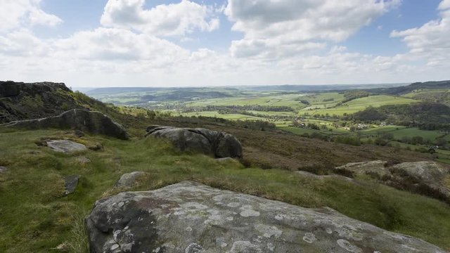 Moving Time Lapse of Baslow Edge towards Chatsworth, Baslow, Derbyshire Dales, Derbyshire, England, United Kingdom, Europe