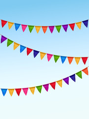vector colored flag garland on blue sky background