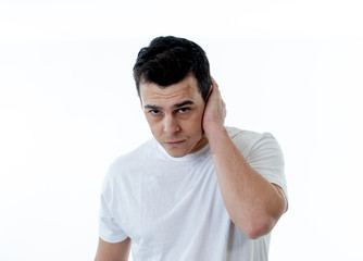 Portrait of sad and desperate handsome man feeling depressed in Facial expressions and depression