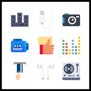 9 electronic icon. Vector illustration electronic set. usb and photo camera icons for electronic works
