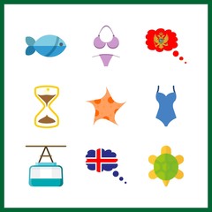 9 sea icon. Vector illustration sea set. sea star and sun watch icons for sea works