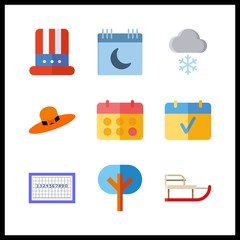 9 year icon. Vector illustration year set. calendar and hat icons for year works