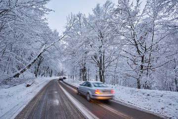 Cars on a road in the mountains