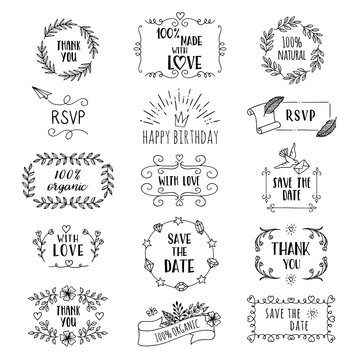 Hand drawn cute floral logo templates with various text