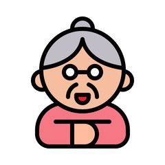 Chinese grandma vector, Chinese new year character filled outline icon
