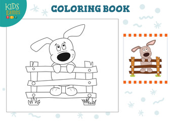 Coloring book with funny puppy vector illustration