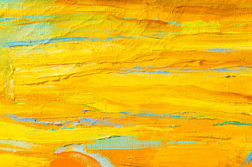 Abstract colorful oil painting on canvas. Oil paint texture with brush and palette knife strokes. Multi colored wallpaper. Macro close up acrylic background. Modern art concept. Horizontal fragment.