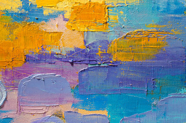 Abstract colorful oil painting on canvas. Oil paint texture with brush and palette knife strokes....