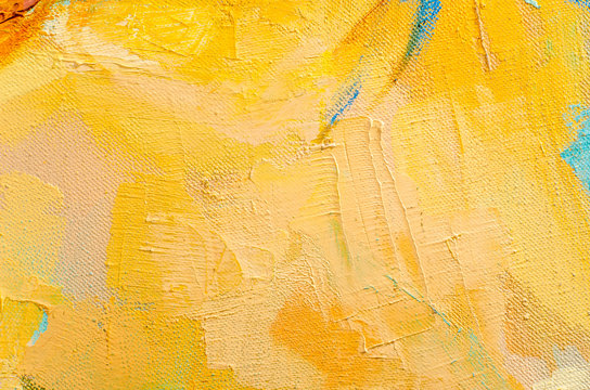 Abstract Colorful Oil Painting On Canvas. Oil Paint Texture With Brush And Palette Knife Strokes. Multi Colored Wallpaper. Macro Close Up Acrylic Background. Modern Art Concept. Horizontal Fragment.