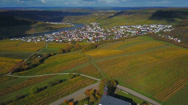 Aerial view of the St. Rochus chapel in the vineyards near Nittel, Obermosel, Moselle Valley, Rhineland-Palatinate, Germany