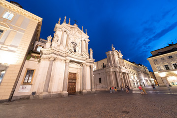 Fototapeta na wymiar San Carlo square in Turin at evening