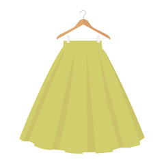 Vector green skirt template, design fashion woman illustration. Women bubble skirt on hanger