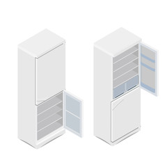 Vector illustration isometric grey empty refrigerator. Refrigerator or fridge icon