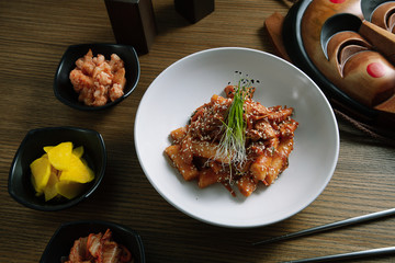 Asian food. korean cuisine. Top view food. Traditional korean cuisine set. Copy space. Restaurant, food menu, recipe, cafe concept. Lifestyle food