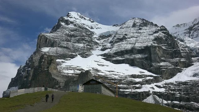 Eiger and Jungfraubahn station Eigergletscher, Bernese Alps, Switzerland, Europe