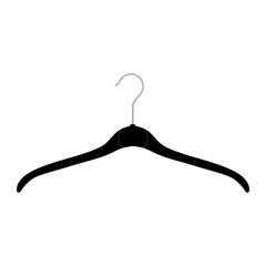 Black plastic coat hanger, clothes hanger on a white background
