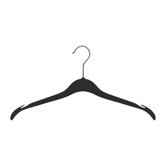 Black plastic coat hanger, clothes hanger on a white background