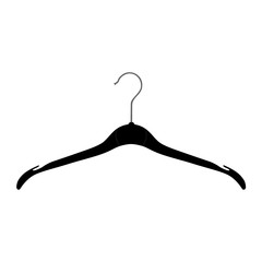 Black plastic coat hanger, clothes hanger on a white background