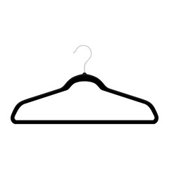 Black plastic coat hanger, clothes hanger on a white background