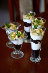 dessert with cream and fruits 