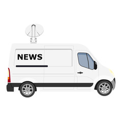 TV News car with equipment on the roof. Van on isolated background.