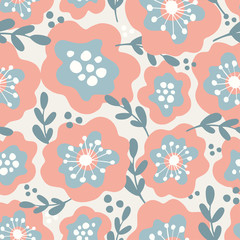Summer seamless pattern with flowers and leaves.