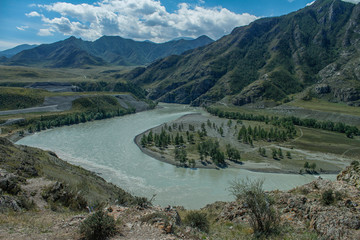 Fototapeta na wymiar Katun River, Altai, Siberia. View from above