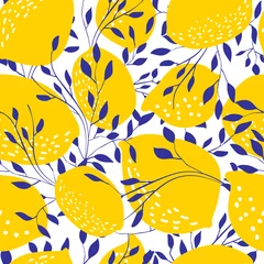 Poster Seamless pattern with whole lemons. Vector illustration. © Maria Cherevan