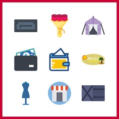 9 card icon. Vector illustration card set. bouquet and wallet icons for card works