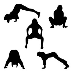 twerking girls black silhouette isolated on white background