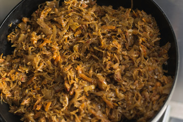 Stewed cabbage in a frying pan