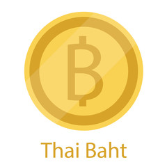 Thai baht currency symbol golden coin, money sign isolated on white background