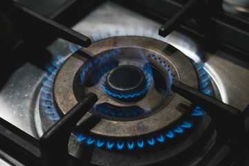 double black gas burner with blue flame
