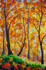 Ölgemälde Landschaft - Bunte Herbstbäume - Moderner Impressionismus © weris7554