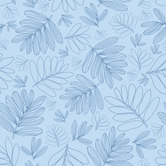 Vector line art leaves seamless pattern, baby blue, wallpaper, backgrounds, wallpaper