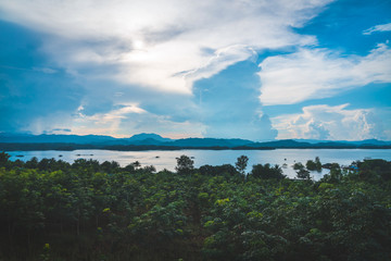 blue sky river lake mountain wildlife Kanchanaburi Thailand