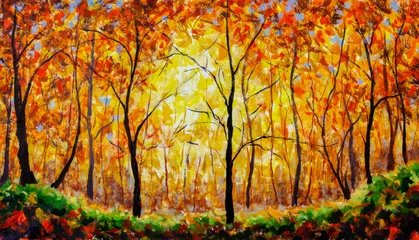 Original Ölgemälde auf Leinwand Herbstliche Waldlandschaft © weris7554