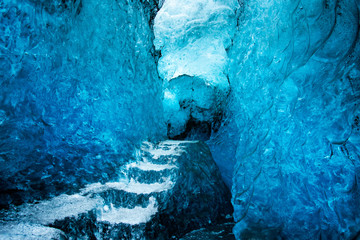 Ice cave interior in Iceland on Vatnajokull Glacier