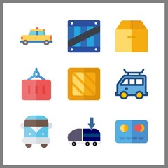 Fototapeta na wymiar 9 commercial icon. Vector illustration commercial set. van and freight forwarding icons for commercial works
