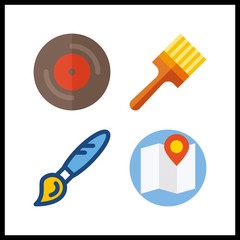 4 grunge icon. Vector illustration grunge set. painted and paint brush icons for grunge works