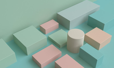 Minimalist geometrical abstract background, pastel colors, 3D render, trend poster, Illustration.