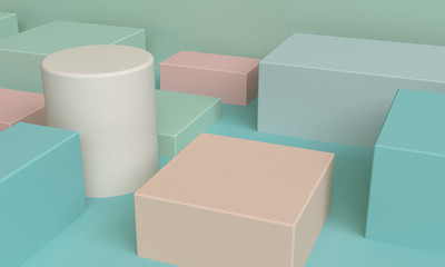 Minimalist geometrical abstract background, pastel colors, 3D render, trend poster, Illustration.