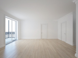 White room with balcony in new home - 3D image